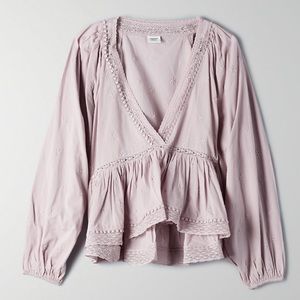 Flutter sleeve peplum Blouse- ARITZIA SUNDAY BEST
